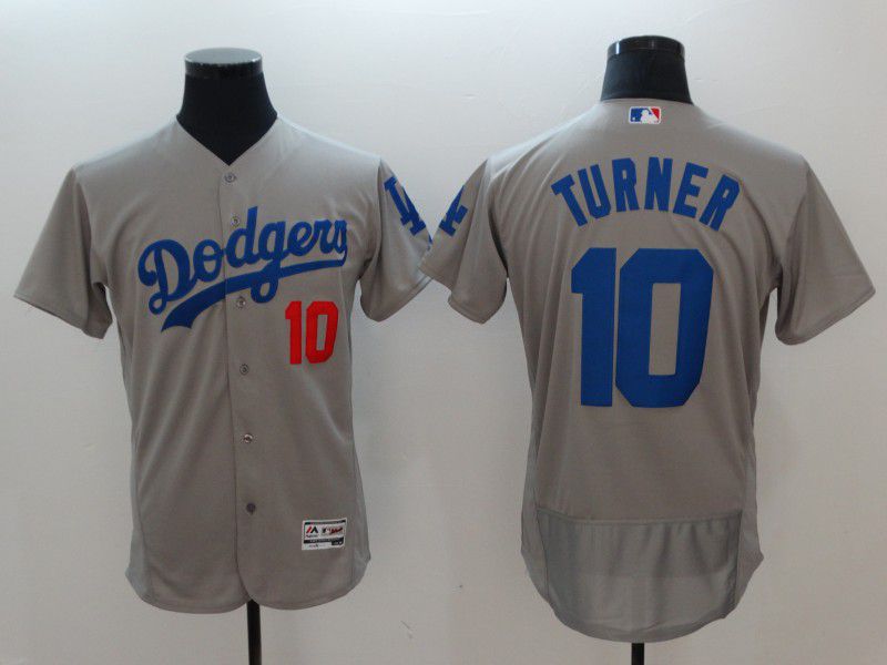 Men Los Angeles Dodgers #10 Turner Grey Elite MLB Jerseys
